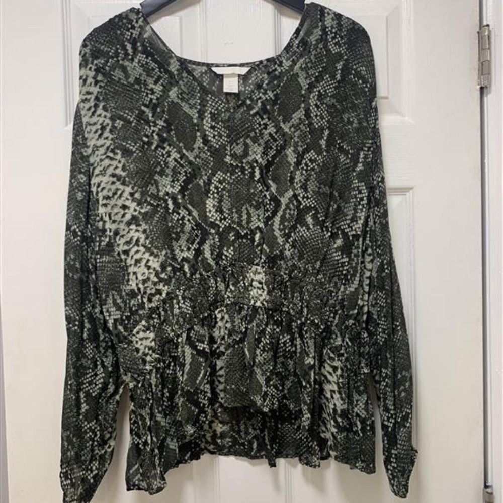 H&M Snakeskin Print Semi-Sheer Blouse - 14